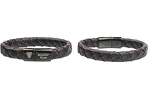 ATHLETIC CLUB BILBAO Pulsera Oficial Piel Trenza Cuadrada Marrón y Negra con Cierre Negro y Grabado Escudo y Letras Athletic Club