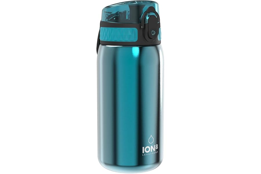 Ion8 Leak Proof Kids Water Bottle, Stainless Steel, Grey, 400 ml (13oz)