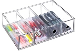 Supaway Organiseur de bureau avec 4 tiroirs Coffre à tiroirs transparent Organiseur à tiroirs empilable Boîte de rangement avec tiroir amovible pour la papeterie, moelle, bureau, lunettes de soleil