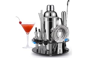 VEMINGO 20 Teiliges Geschenkset Cocktail Set Shaker mit 360° Drehbarem Acryl Ständer | Cocktail Shaker Set Edelstahl | Cocktailshaker Cocktail Bar Set Cocktailset Groß 750ML Cocktails Mixer