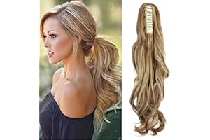 VORCY Long Short Claw Ponytail Hair Extension One Piece Cute Clip in on Ponytail Jaw/Claw Synthetic Straight Curly Hairpieces 18" Curly Ash Blonde Mix Ginger