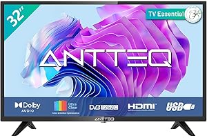 Antteq AB 32D1 TV 32 pollici (Televisori 80 cm), Dolby Audio, Triplo Tuner DVB-C/T2/S2, CI+, HDMI, USB, uscita audio digitale, modalità Hotel inclusa