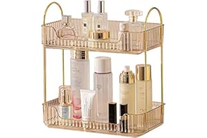 CESTATIVO Organizzatore di Trucco, Organizzatore di Cosmetici ad Grande Capacità, Organizzatore di Profumi, Organizzatore Della Cura Della Pelle per Bagno (2 Strati, Ambra)