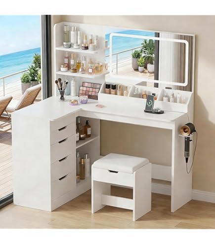 Tafel Wit COSTWAY Kaptafel Met Kruk, 360° Draaibare