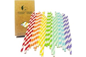 BOFA ECO TABLEWARE 7 kolorów wielokolorowych papierowych słomek w paski, 100 sztuk, biodegradowalne tęczowe paski, jednorazowa papierowa słomka do picia na Boże Narodzenie, dekoracja na przyjęcie urodzinowe