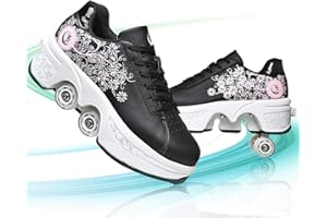 Pinkskattings@ Damen Und Mädchen Rollschuhe Skateboard Schuhe Kinderschuhe Mit Rollen Skate Shoes Rollen Schuhe Sportschuhe Laufschuhe Sneakers Mit Rollen Kinder (Weiß
