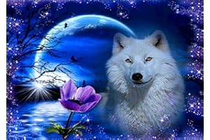 MXJSUA DIY Diamond Painting Complet,Full Diamond Painting, Peinture Numéro Adulte, Full Kit de Peinture Diamant, Loup Blanc, 5D Broderie Diamant, Peinture Diamant pour Home Décoration Murale 40x30cm