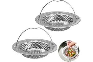 SUNNIFLY Filtre évier Cuisine 2 Pièces, Grille évier Cuisine en Acier Inoxydable, Passoire évier Cuisine avec Poignée, Réutilisable (11cm OD x 8cm ID x 2cm H