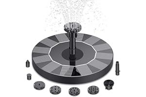 AISITIN Fuente Solar Jardin Exterior, Fuente Solar Flotante Bomba con 6 Boquillas para Baño de Pájaros, Estanque Acuario y Decoración Jardín(1,5W)