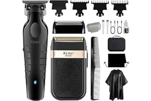 KEMEI Juego de Cortadoras de Pelo Profesionales y Afeitadoras de Aluminio, Eléctricas e Inalámbricas Para Hombres, Con Hoja