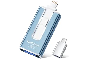 SUDEHO Cle USB 256 Go, Clé USB iPhone MFI Certifié, 4 en 1 Clef pour iPhone/Android/Type C et PC, Cle USB C Photo Stick Mémoire Externe pour Stockage Photos, Vidéos, Fichiers(Bleu)