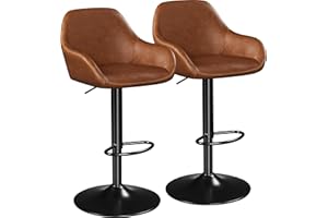 Yaheetech Bar Stools Set of 2, Height Adjustable Swivel Barstools, PU Leather Upholstered Bar Chair with Backrest, Armrests and Footrest for Home Kitchen, Brown