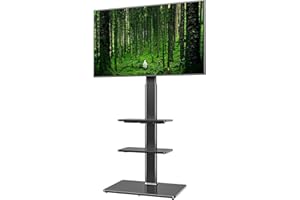 HEMUDU Universal Floor TV Stand with Swivel Mount for 19 to 42 inch LCD LED TV, 3 Shelves Black HT3001BP