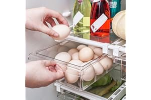 Skycase Kühlschrank Organizer,kühlschrank Organizer Set,Durchsichtig Kühlschrank Aufbewahrungsbox,Ausziehbare Einstellbar Kühlschrank Box mit Griff,Kühlschrank Schubladenorganizer für kühlschrank