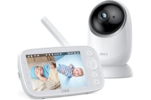 Dreo Babyphone mit Kamera, 5 Zoll 720P HD Video-Babyphone mit geteiltem Bildschirm, Infrarot-Nachtsicht, 2-Wege-Gespräch, Remote PTZ, 300 m Reichweite, VOX, 4 Kameras können angeschlossen Werden.