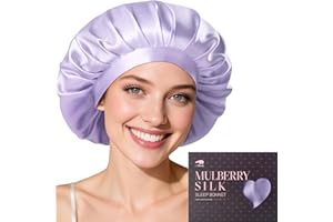‎LITBEAR LitBear 22 Momme Seidenhaube zum Schlafen - Schlafmütze aus 100% Maulbeerseide, 100% Silk Bonnet mit elastischem Band, atmungsaktive und verstellbare Schlafhaube für lockiges Haar