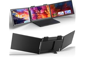 HZKHANK Laptop Triple Screen Extender Monitor Portable 14 inch FHD 1080P IPS Laptop Screen Extender, 3 USB-C Full-featured Plugs for Windows Mac Android Chrome, Switch & PS5, Work with 14”-16” Laptops