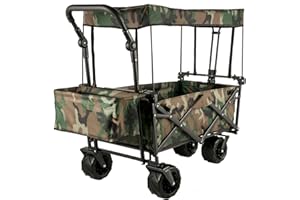 HAPPYBUY Happy Buy Extra Large Collapsible Garden Wagon with Removable Canopy, 220lbs Capacity Push& Pull Utility Cart with Rear Storage Upgrad Padded Cotton 600D Oxfort Lock, oxford cloth, Camouflage