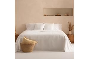 GAMUSI Colcha Moderna Cama 150 cm Ligera Entretiempo Primavera Verano Lisa Floral Jacquard algodón Transpirable, 250x270 cm, Color Blanco