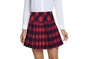 EXCHIC Donne College Stile Alta Vita Mini Pieghe Gonna Elastico Vita A-Line Scozzese Gonne con Breve Pantaloni