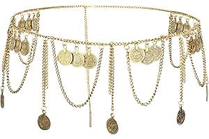 MEGAUK Damen Retro Kettengürtel Münzgürtel Fransen Bauchtanz Gürtel Metall Taillengürtel Hüftgurt