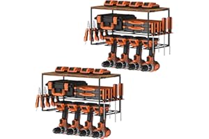 SHINOSKE Set de 2 Organizador de herramientas, estante de Soporte de pared de almacenamiento de taladro eléctrico de acero resistente, organizador de almacenamiento de herramientas de metal para garaje taller