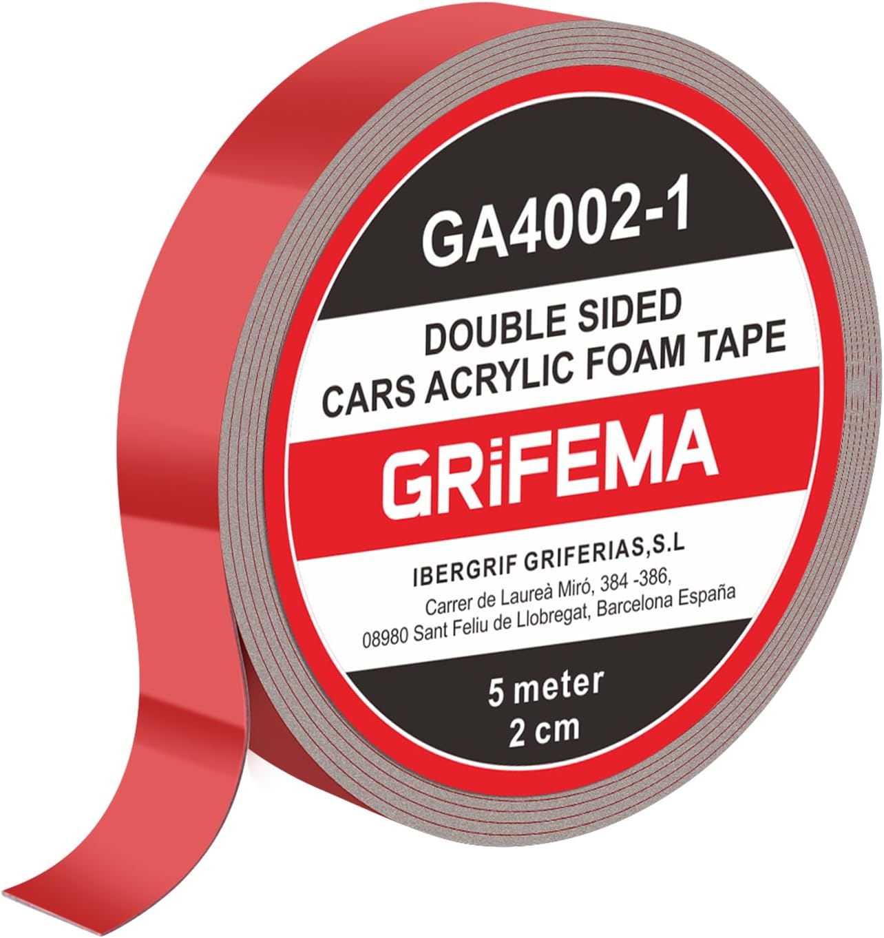 GRIFEMA GA4002-1 Cinta Doble Cara Extrafuerte, Resistente al Agua y Altas Temperaturas, para Automóviles, Decoración de Exteriores y Oficinas, 20mm x 5m