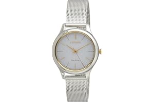 Citizen Damski analogowy zegarek Eco-Drive z bransoletką z siateczki ze stali nierdzewnej, srebro, Minimalistyczny