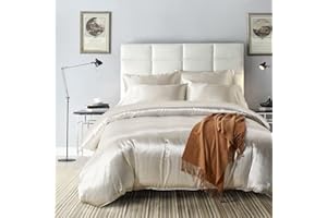 Tofern Komplet pościeli 135 x 200 cm z poszewką na poduszkę, jedwabna, Öko-Tex, 1 poszwa na kołdrę + 1 poszewka na poduszkę z zamkiem błyskawicznym, jednokolorowa koronka, nie wymaga prasowania