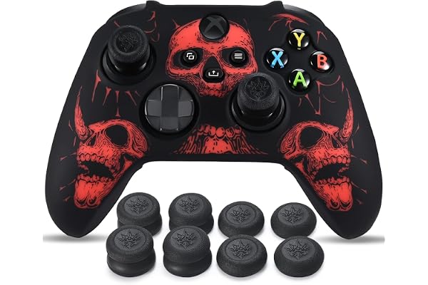 Yorha 1 Funda de Silicona Tallada con láser para Mando Xbox Series X/S (Rojo) con empuñaduras Pro Thumb x 8