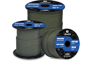 Abma Cord Paracord 3mm 50m Cuerda Paracord 100% Nylon Resistente Tipo II 3 Hebras Cuerda de Paracaídas para Exteriores - MAX. 192 kg - Ejército Verde