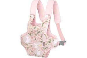 GAGAKU Muñeca Transporte Doll Carrier con Correa Delantera y Trasera para Muñecas Doll Carrier con Correas Ajustables para Niñas Pequeñas-Rosa-Jardín de Conejos