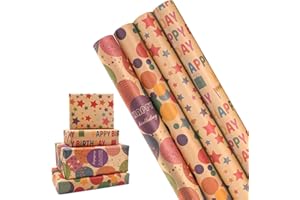 OTMVICOR Lot de 4 rouleaux de papier cadeau - 43 cm x 3 m - Pour anniversaire, fête, mariage, fête prénatale, festival