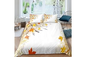 LOUSSIESD Juego de ropa de cama de hojas de arce para niños, otoño, naturaleza, juego de cama para niños y niñas, adolescentes, ramas de arce, funda de edredón de 3 piezas Super King