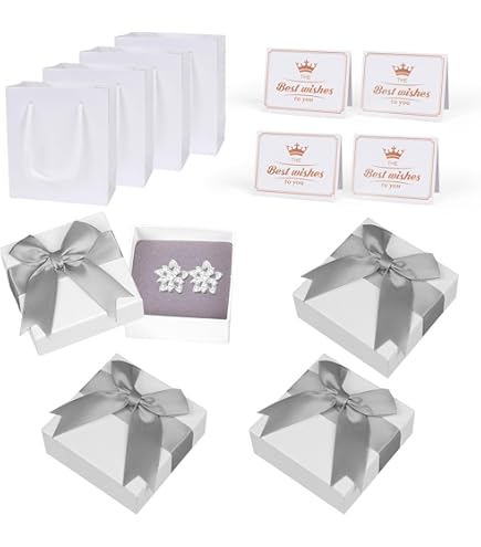 Scatole Regalo Gioielli 9x9x3cm - Set 12 Pezzi Con Nastro E Forbici Per Orecchini E Collane