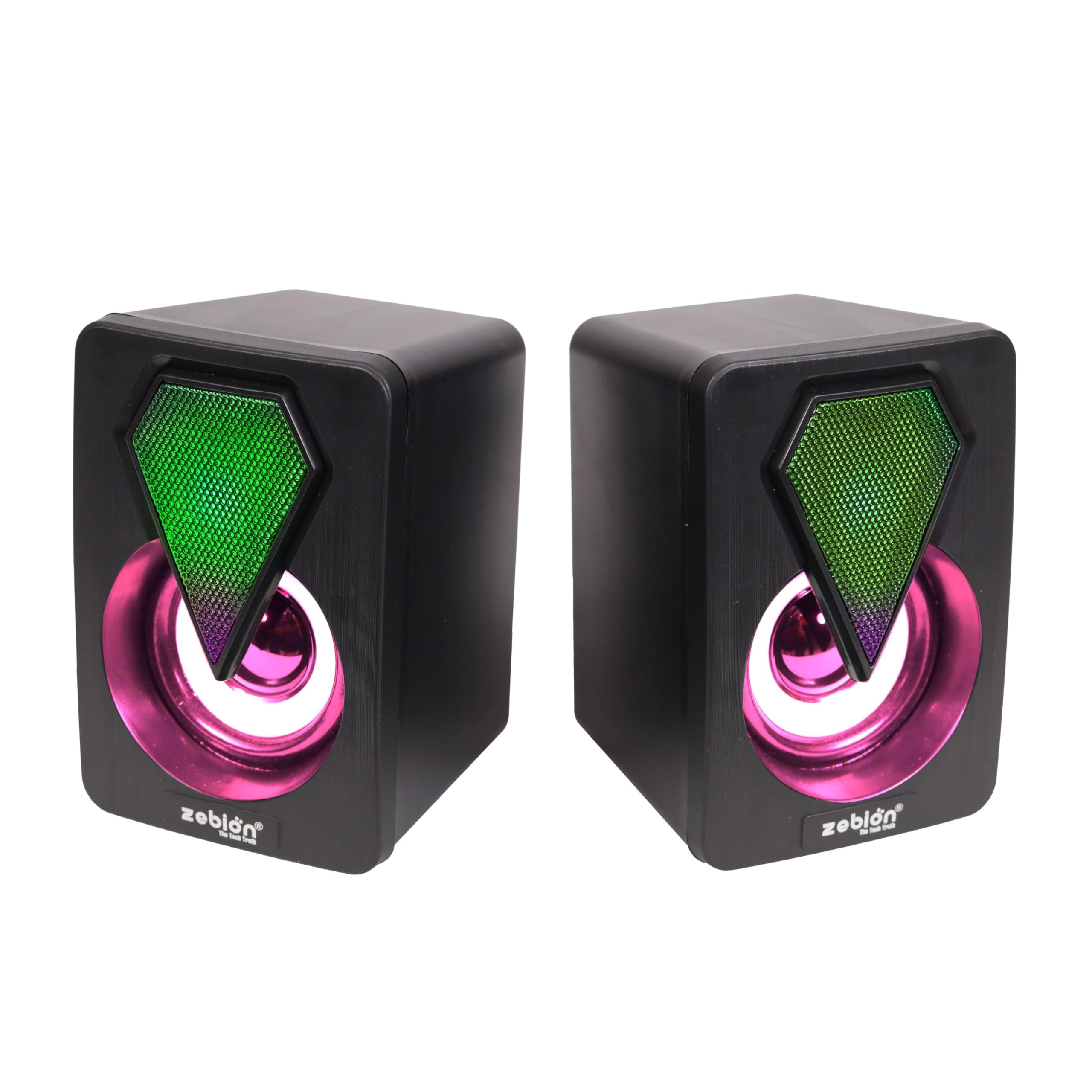 Zebion Austin 2.0 Multimedia Gaming Speaker, 3W*2 watts, USB Active Speakers with RGB Multicolor Lights, for Mobile Phones, Computer, Or Any 3.5mm Port Devices, 1 Year Warranty