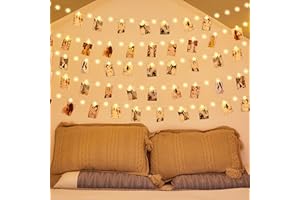 Neonawall Photo Clips Fairy String Lights, 120 LED Photo Clip String Lights 12M Battery Powered Copper Wire Fairy Lights with 60 Clips and Picture Card Hanging Pegs for Birthday Wedding Bedroom Party