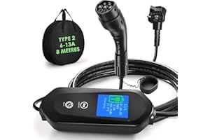 Yigowyigo EV Charger Cable Type 2 to 3 Pin Plug 3.6kW, IP67 Type 2 Charging Cable with LED Screen, 6/8/10/13A Adjustable Current 6M 3 Pin EV Charger, 1-12 Hours Delayed Timer EV Charging Cable