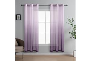 DWCN Voile Curtain Purple Gradient Curtains for Living Room Eyelet Net Curtains for Windows Sheer Curtains for Bedroom Set of 2, 46 x 72 Inches