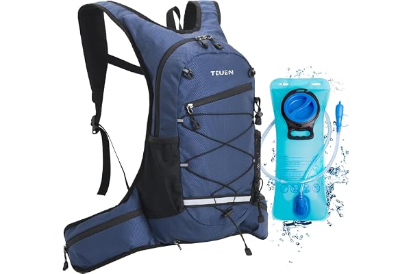 TEUEN Sac à Dos VTT Grande Capacité 10L, Équipé Sac Hydratation (Poche à Eau 2L Reservoir) Sac de Vélo Alpinisme Montagne Sport Course Camping, Sac Trail Running pour Marathon Randonnée