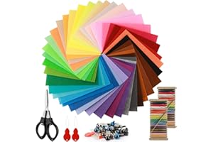 Nelxsene 40 Colori Feltro in Fogli 20 x 30 cm Colorato Pannolenci con forbici aghi per filo da ricamo per un totale di 10 accessori in feltro per l'artigianato Feltro Colorato Fogli DIY Tessuto