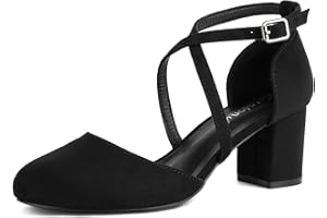 Greatonu Womens Court Shoes Mid Heel Chunky Dress Sandals Ladies Ankle Strap Wedding Party Pumps