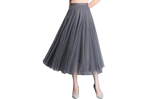 ANIMQUE Donna Tulle Midi Gonna Plissettata Elastico Alta Vita Elegante per Festa Matrimoni