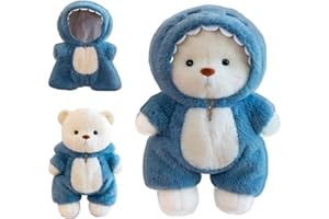 MeYuxg Ours en Peluche,40CM Mignon Peluche Ours avec Amovibles Fermeture éclair Costume de Requin,Super Douce Ourson Mignon,Cadeau d'anniversaire pour Enfants,Filles et Garçons(Bleu)