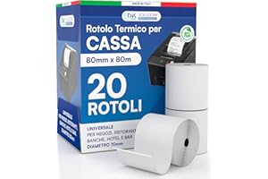 DNK TRADE Rotoli Termici per Registratori di Cassa - 20 Rotolini di Carta Termica Omologata 80mm x 80m Universale di Alta Qualità con Diametro 70mm Senza BPA - Compatibili con Nexi Axerve Ingenico