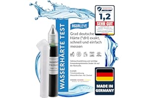 AGUALEVE Wasserhärte Test - Die Nr. 1 - Deutsche Grad Härte (°dH) schnell und einfach messen - misst exakt bis 24 °dH - Made in Germany - 25 – 200 Messungen, je nach Härte - 1x 15ml