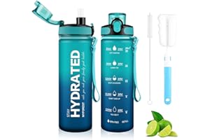MYFOREST Water Bottle, Large Spout for Gulp/Removable Straw for Sip, Anti-Scratch Time Marker for Motivational Hydration, Drop-Resistant/BPA-free
