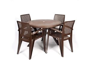 CREVICOSTA QUALITY MARK MARCAS DE CALIDAD - Conjunto Mesa Caribe Redonda + 4 sillas Caribe de Resina (Chocolate)