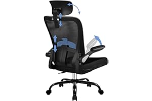 ‎COMHOMA COMHOMA Bürostuhl Ergonomisch, Schreibtischstuhl mit Verstellbarer Kopfstütze, Chefsessel mit klappbaren Armlehnen Verstellbarer Lendenwirbelstutze Drehstuhl aus Mesh Bürostuhl schwarz