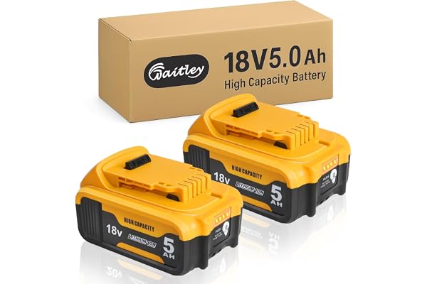 Waitley 2 batterier 18V 5,0Ah för DeWalt 18V-verktyg | Ersätter DCB180/181/182/184/200/201; Li-ion-batterier med LED-indikator och skydd mot överladdning och överhettning